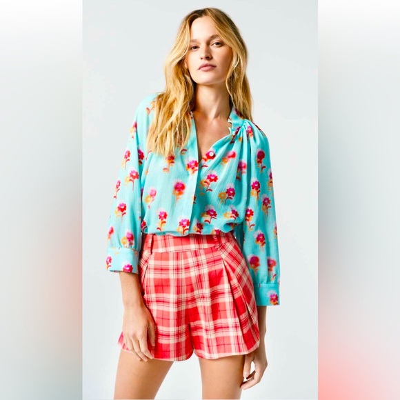 NWT $425 SMYTHE Pleated Short 🍉Watermelon 🍉 Plaid, Size 2, 100% Cotton
